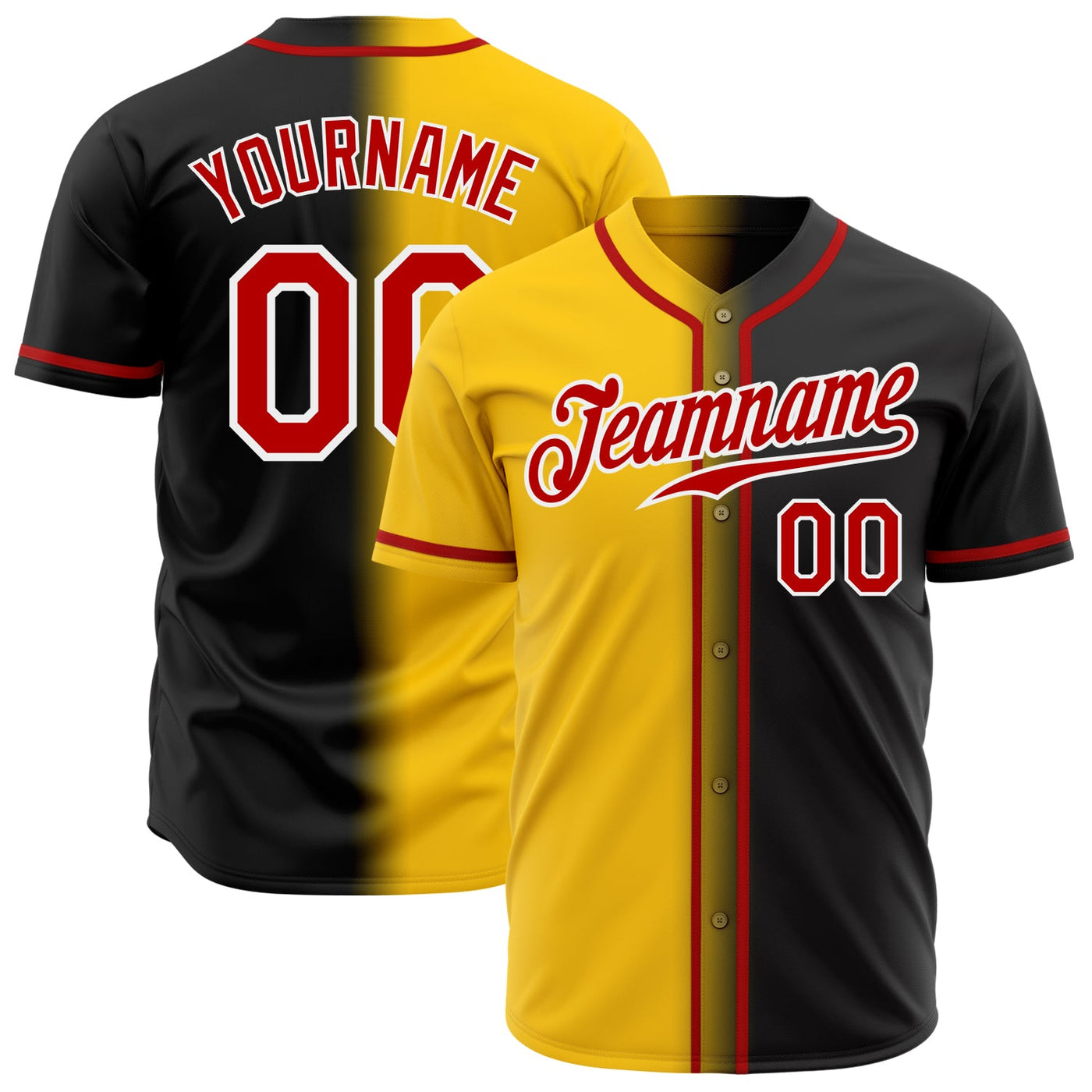 Custom Black Red Gold-White Authentic Fade Fashion Baseball Jersey