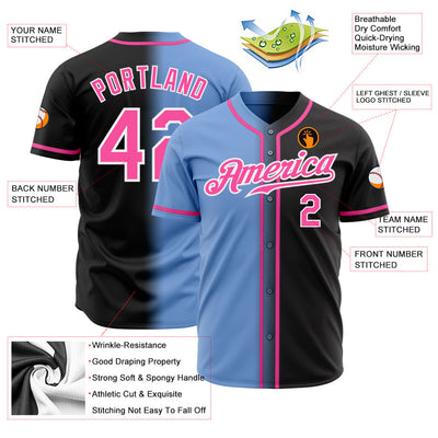 Custom Black Pink Light Blue-White Authentic Fade Fashion Baseball Jersey - Owls Matrix LTD