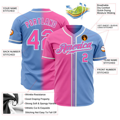 Custom Light Blue Pink-White Authentic Fade Fashion Baseball Jersey - Owls Matrix LTD