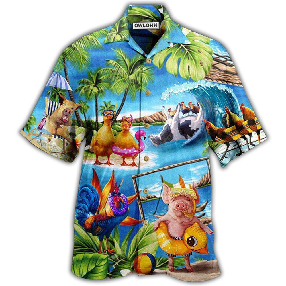 Hawaiian Shirt / Adults / S Farm Animals Stay Cool Duck Chicken Pig - Hawaiian Shirt - Owls Matrix LTD