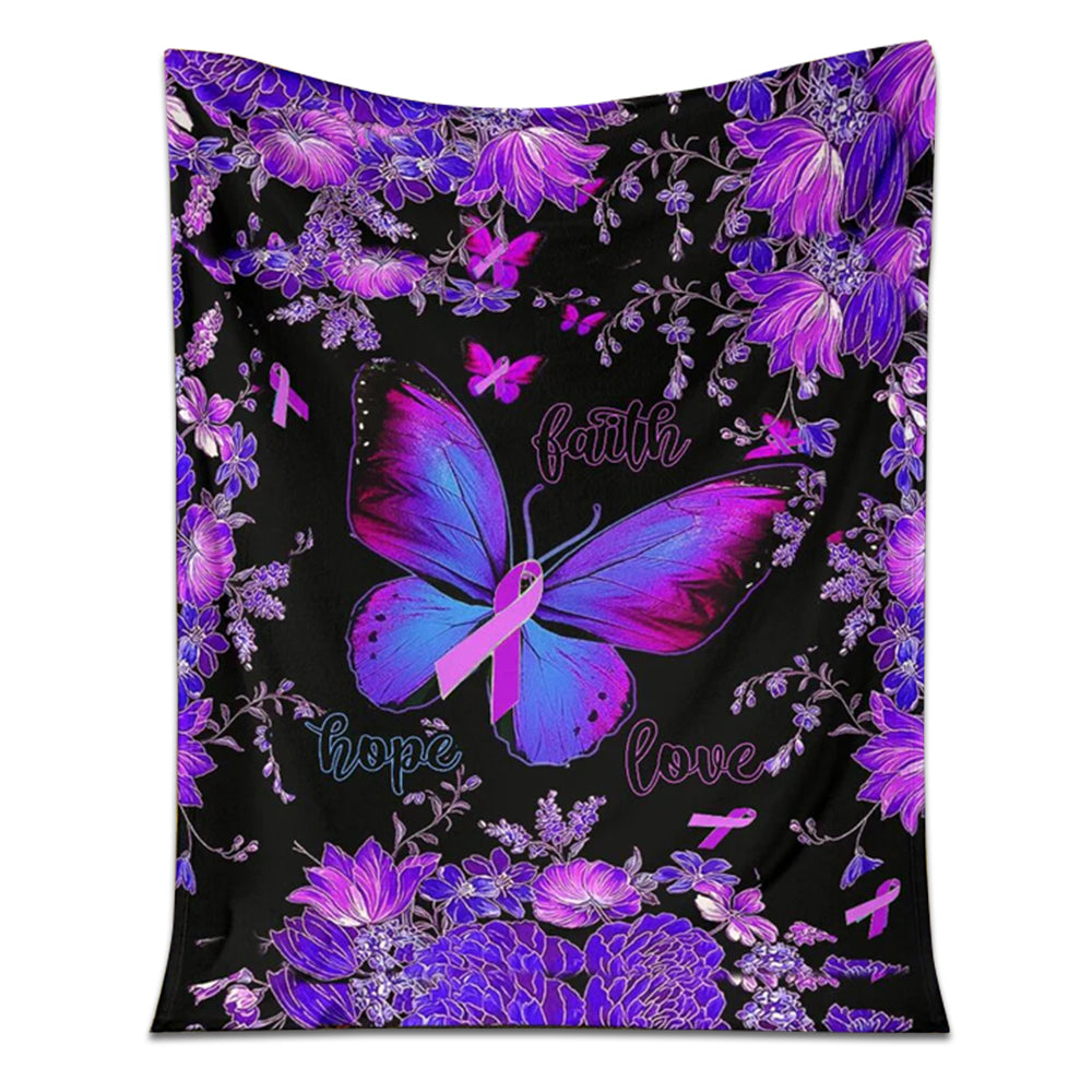 50" x 60" Fibromyalgia Awareness Butterfly Faith Hope Love - Flannel Blanket - Owls Matrix LTD