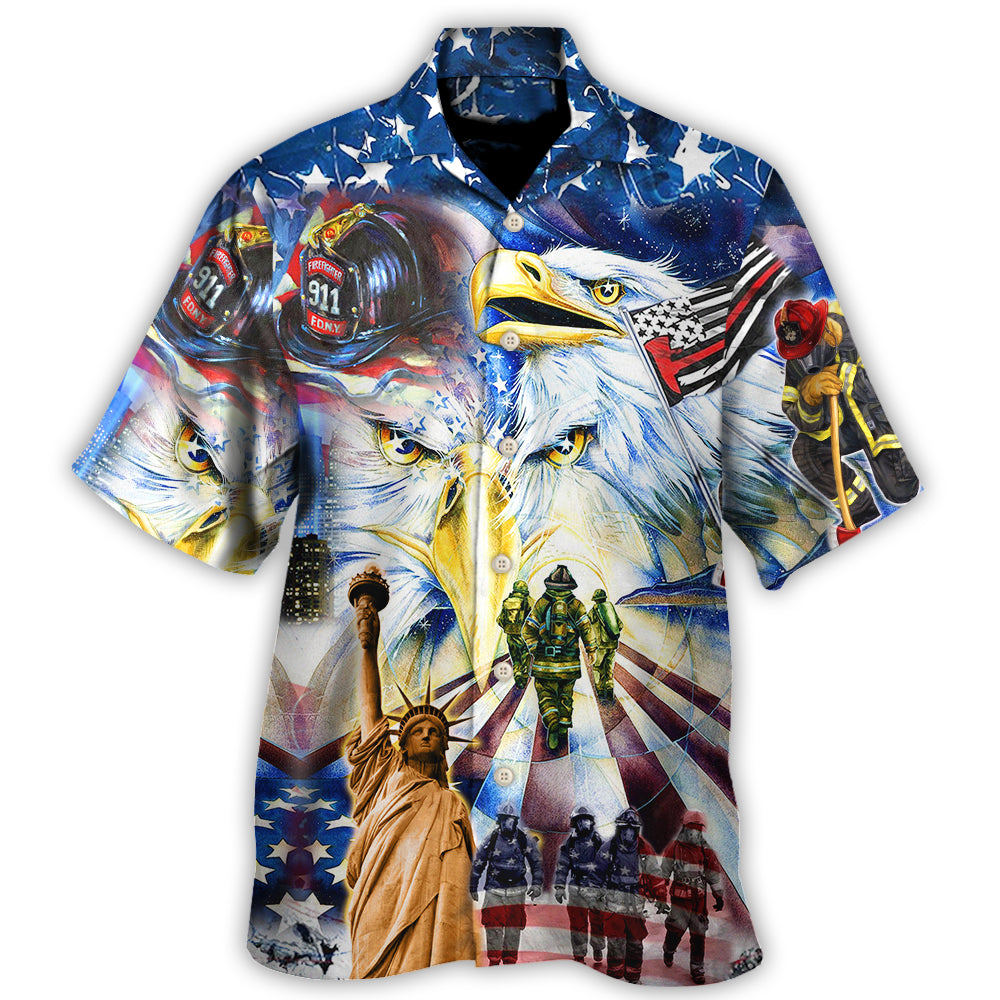 Firefighter America Proud Forever - Hawaiian Shirt - Owls Matrix LTD