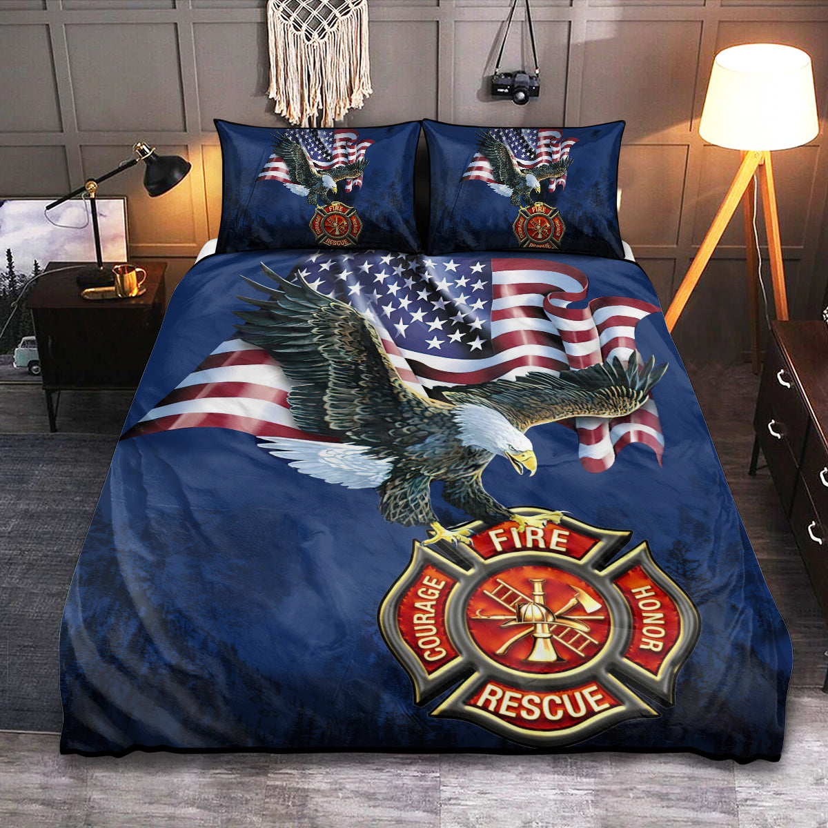 Firefighter Love Eagle America - Bedding Cover - Owls Matrix LTD