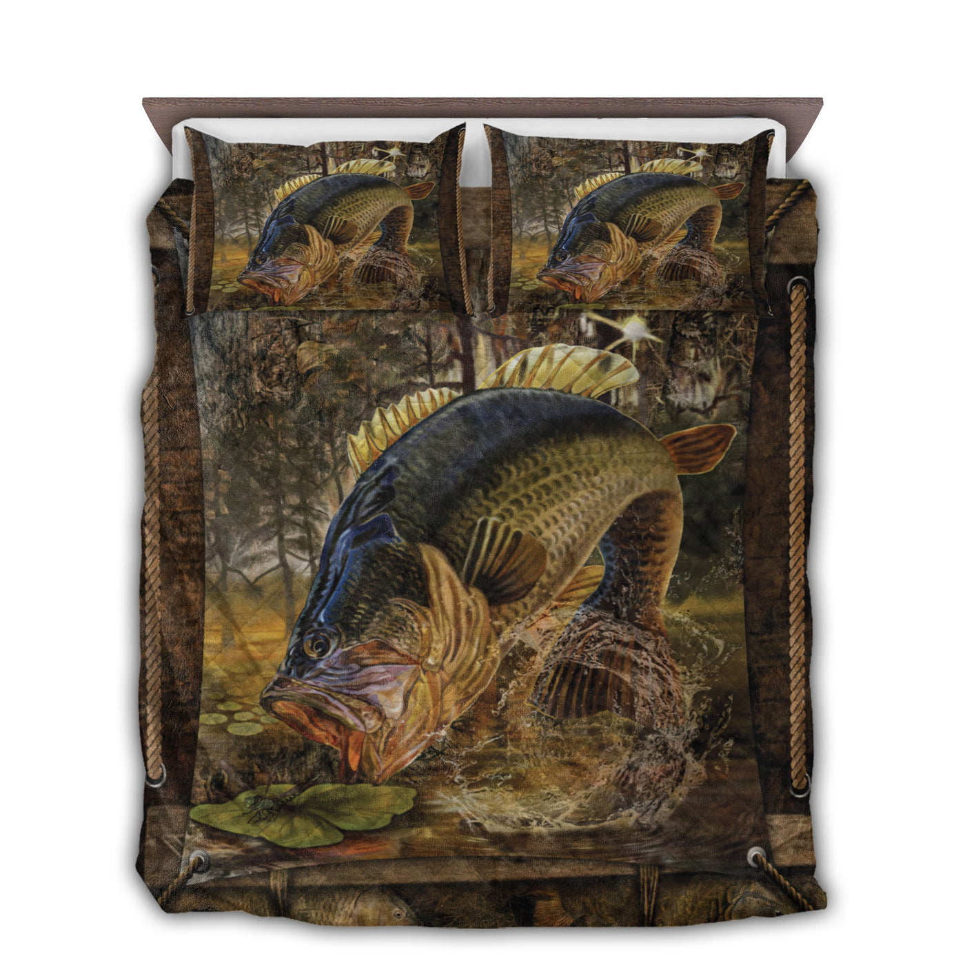 TWIN ( 50 x 60 INCH ) Fishing Largemouth Bass Lover - Quilt Set - Owls Matrix LTD