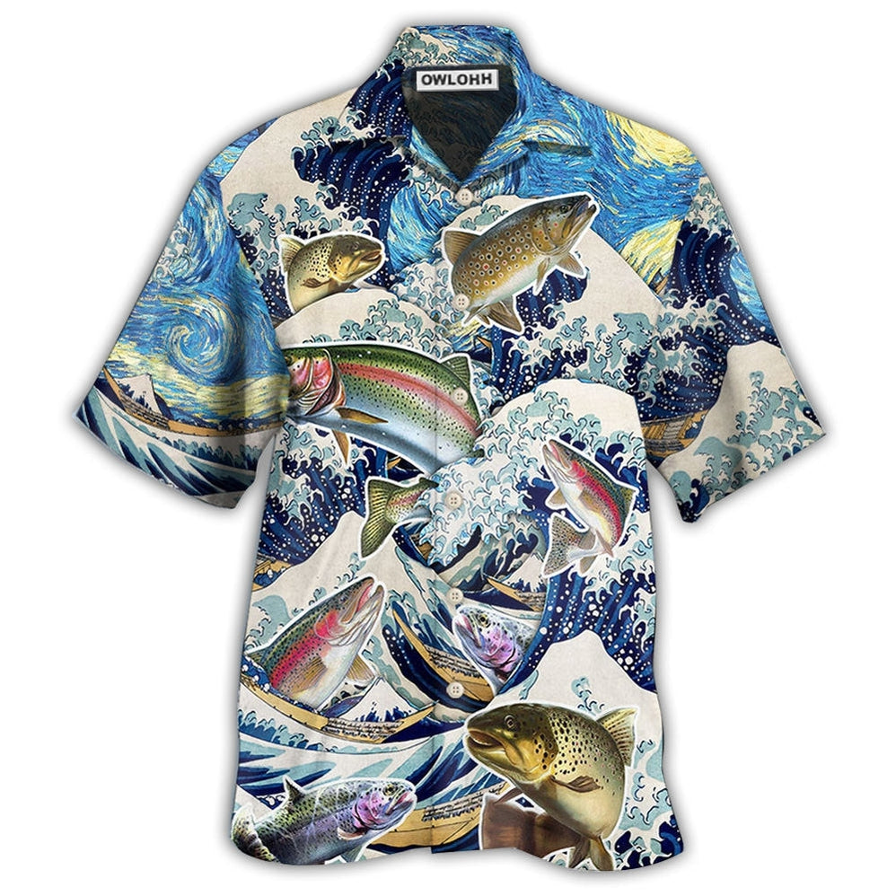 Hawaiian Shirt / Adults / S Fishing Trout Fishing Big Waves Style - Hawaiian Shirt - Owls Matrix LTD