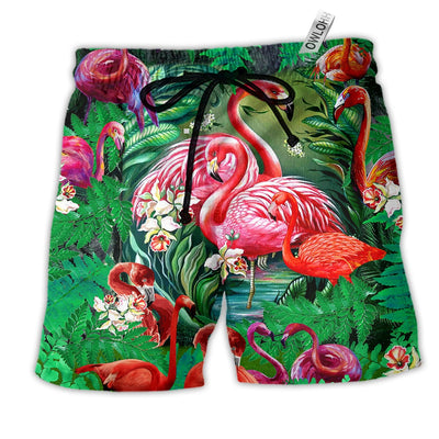 Beach Short / Adults / S Flamingo Love Life Floral - Beach Short - Owls Matrix LTD
