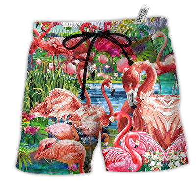 Beach Short / Adults / S Flamingo Slow Down Enjoy The Moment Lotus - Beach Short - Owls Matrix LTD