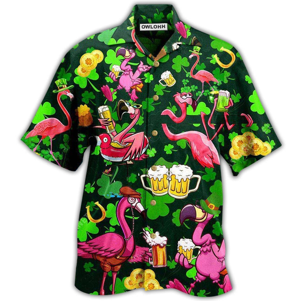 Hawaiian Shirt / Adults / S Irish Pink Flamingos Drink Beer Patricks Day Pattern - Hawaiian Shirt - Owls Matrix LTD