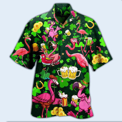 Irish Pink Flamingos Drink Beer Patricks Day Pattern - Hawaiian Shirt - Owls Matrix LTD