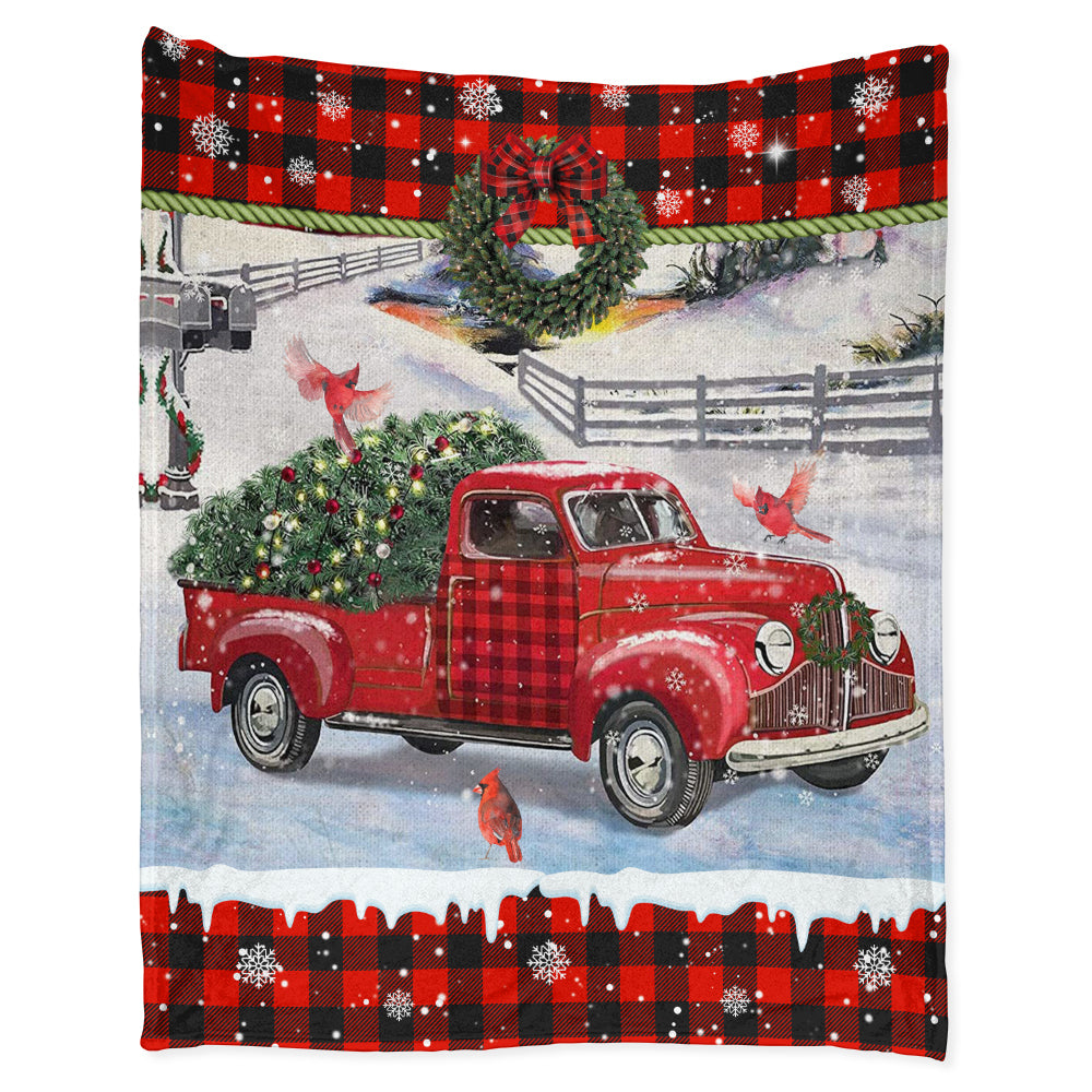 Flannel Blanket / 50" x 60" Cardinal Tartan Red Truck Snowy Day - Flannel Blanket - Owls Matrix LTD