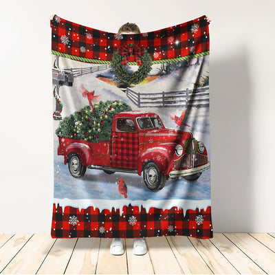 Cardinal Tartan Red Truck Snowy Day - Flannel Blanket - Owls Matrix LTD