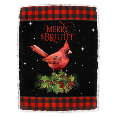Fleece Blanket / 50" x 60" Cardinal Tartan Merry Christmas Merry And Bright - Flannel Blanket - Owls Matrix LTD