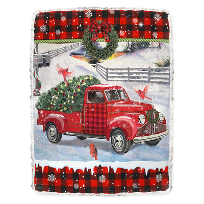 Fleece Blanket / 50" x 60" Cardinal Tartan Red Truck Snowy Day - Flannel Blanket - Owls Matrix LTD