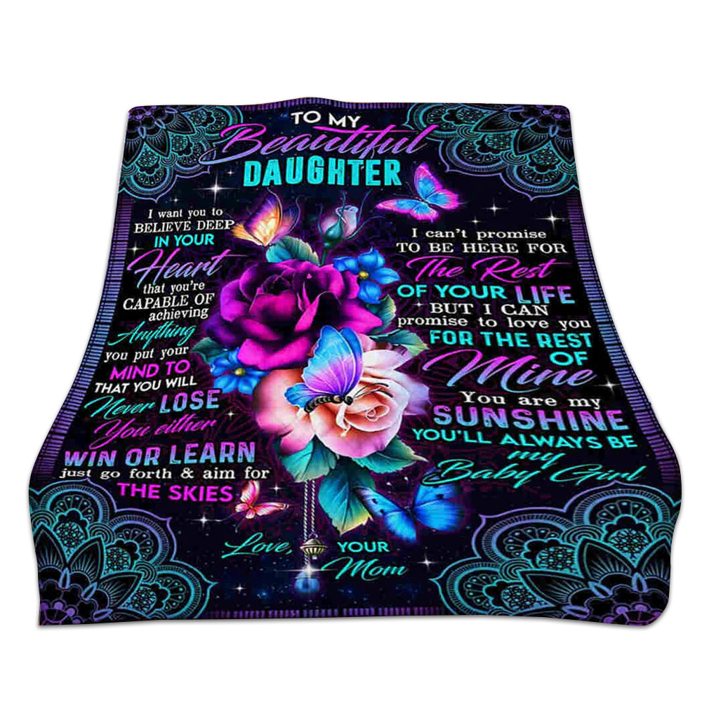 50" x 60" Flower Butterfly To My Beautiful Daughter - Flannel Blanket - Owls Matrix LTD