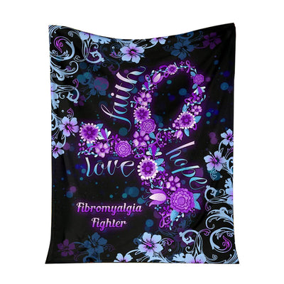 50" x 60" Flower Faith Hope Love Fibromyalgia Awareness - Flannel Blanket - Owls Matrix LTD