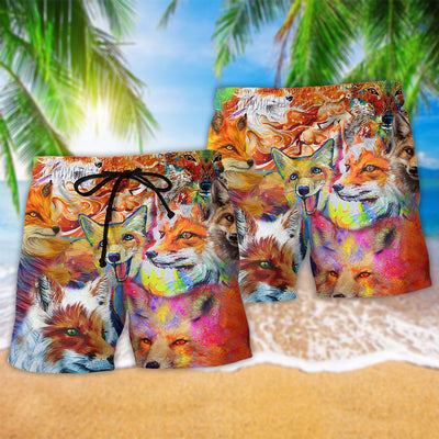 Fox Beautiful Painting Color Style - Beach Short - Owls Matrix LTD