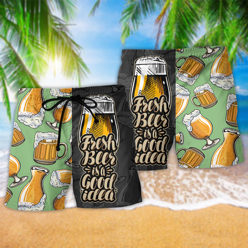 Fresh Beer Is A Good Idea Two Sides - Beach Short - Owls Matrix LTD