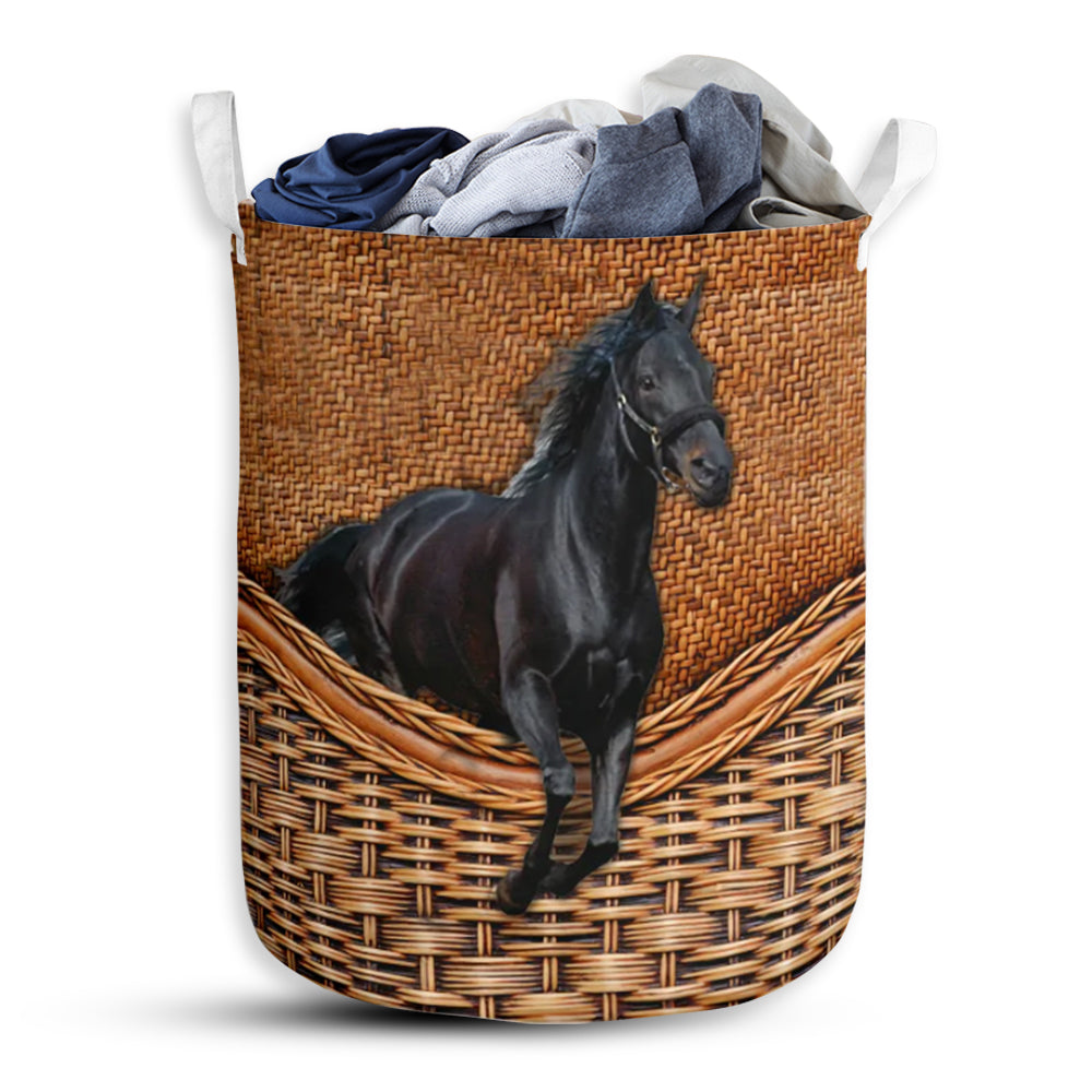 Horse Frisian Horse Rattan Teaxture - Laundry Basket - Owls Matrix LTD