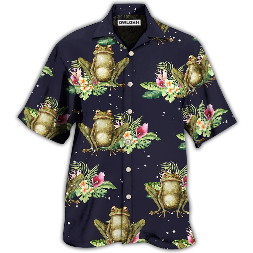 Hawaiian Shirt / Adults / S Frog Tropical Floral With Dark Background - Hawaiian Shirt - Owls Matrix LTD