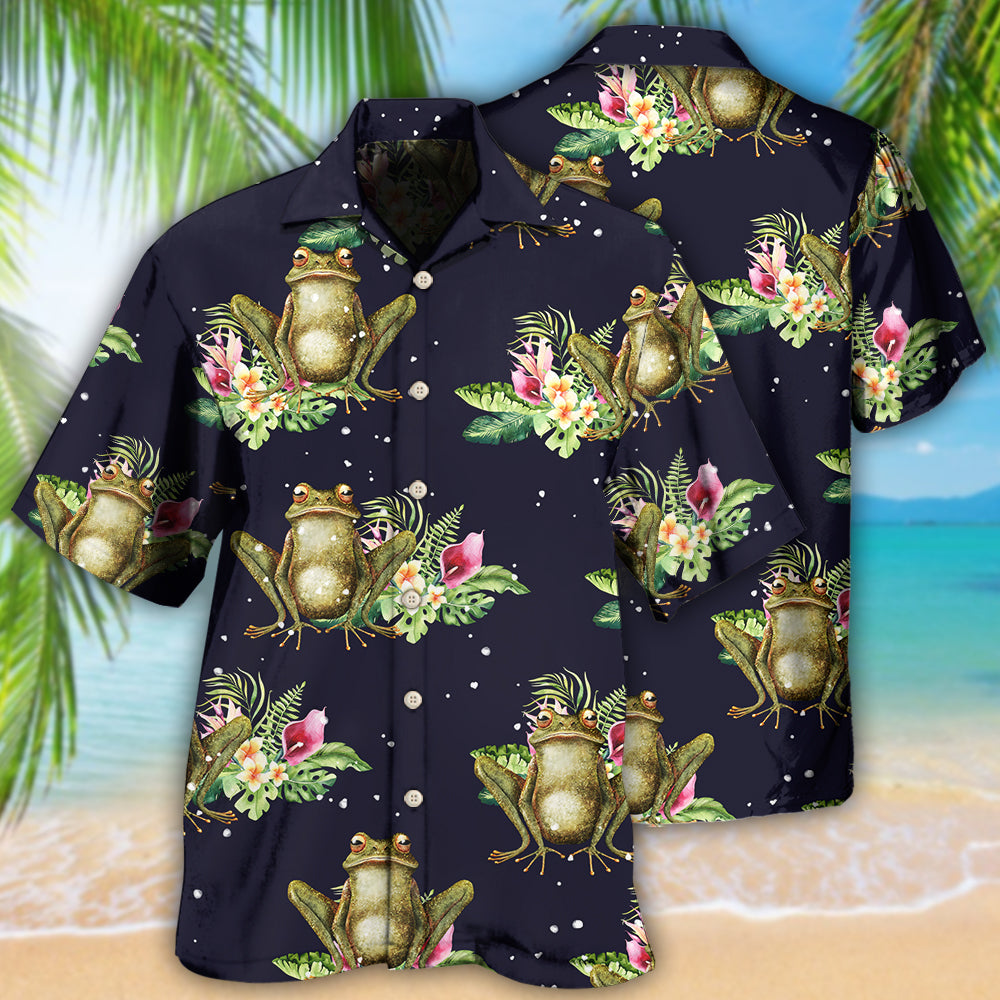 Frog Tropical Floral With Dark Background - Hawaiian Shirt - Owls Matrix LTD