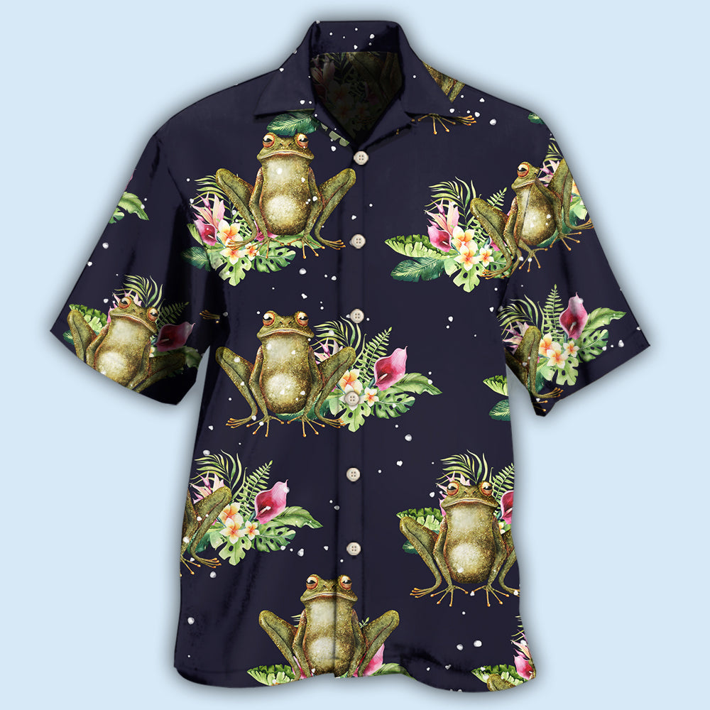 Frog Tropical Floral With Dark Background - Hawaiian Shirt - Owls Matrix LTD