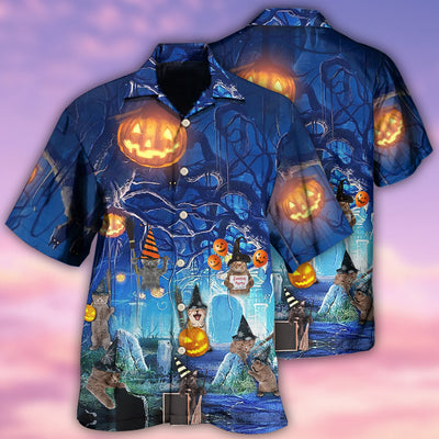Halloween Night Cat Blue - Hawaiian Shirt - Owls Matrix LTD