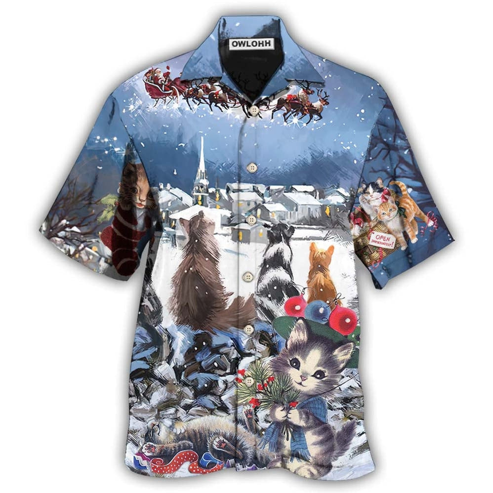 Hawaiian Shirt / Adults / S Cat Hope Chrismas Night - Hawaiian Shirt - Owls Matrix LTD