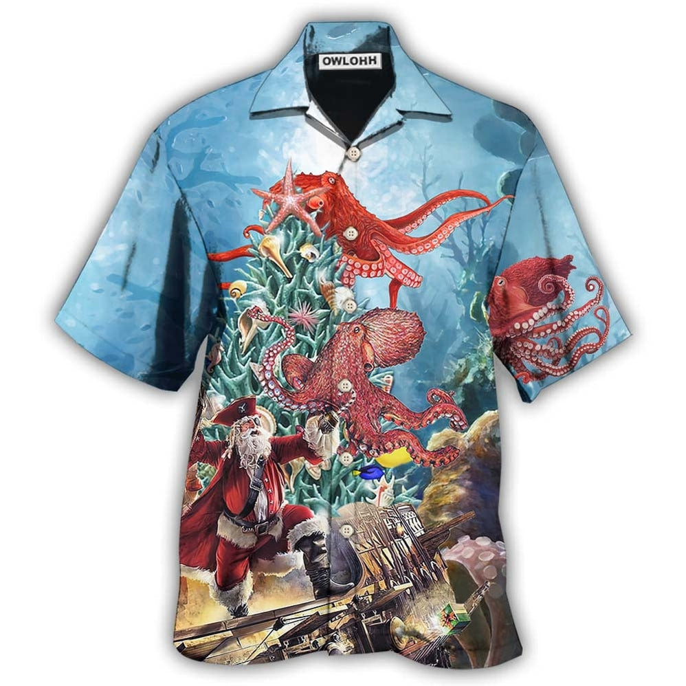 Hawaiian Shirt / Adults / S Octopus And Santa Merry Chrismas - Hawaiian Shirt - Owls Matrix LTD