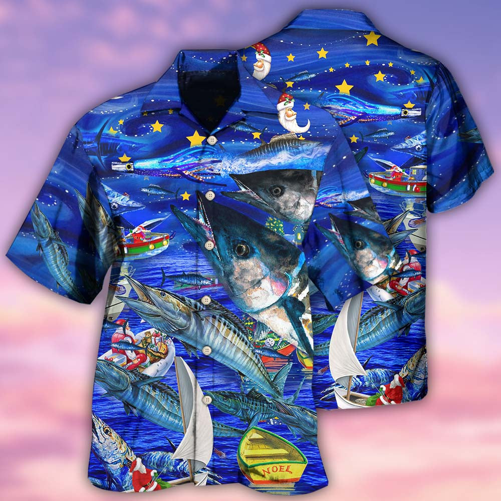 Fishing Love Ocean Blue Merry Christmas - Hawaiian Shirt - Owls Matrix LTD