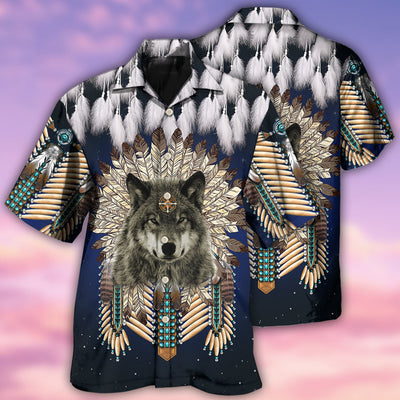 Native Wolf Feathers Dark Style - Hawaiian Shirt - Owls Matrix LTD