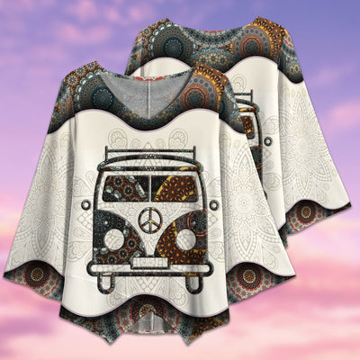Hippie Bus Mandala Style - V-neck T-shirt - Owls Matrix LTD