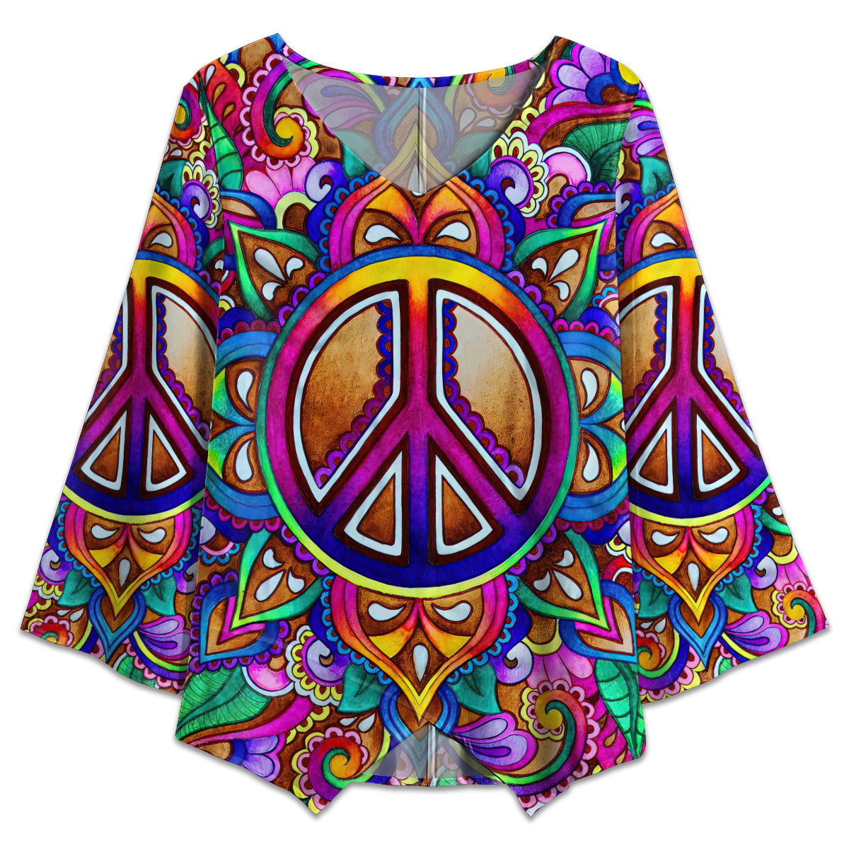 S Hippie Love Life Pattern - V-neck T-shirt - Owls Matrix LTD