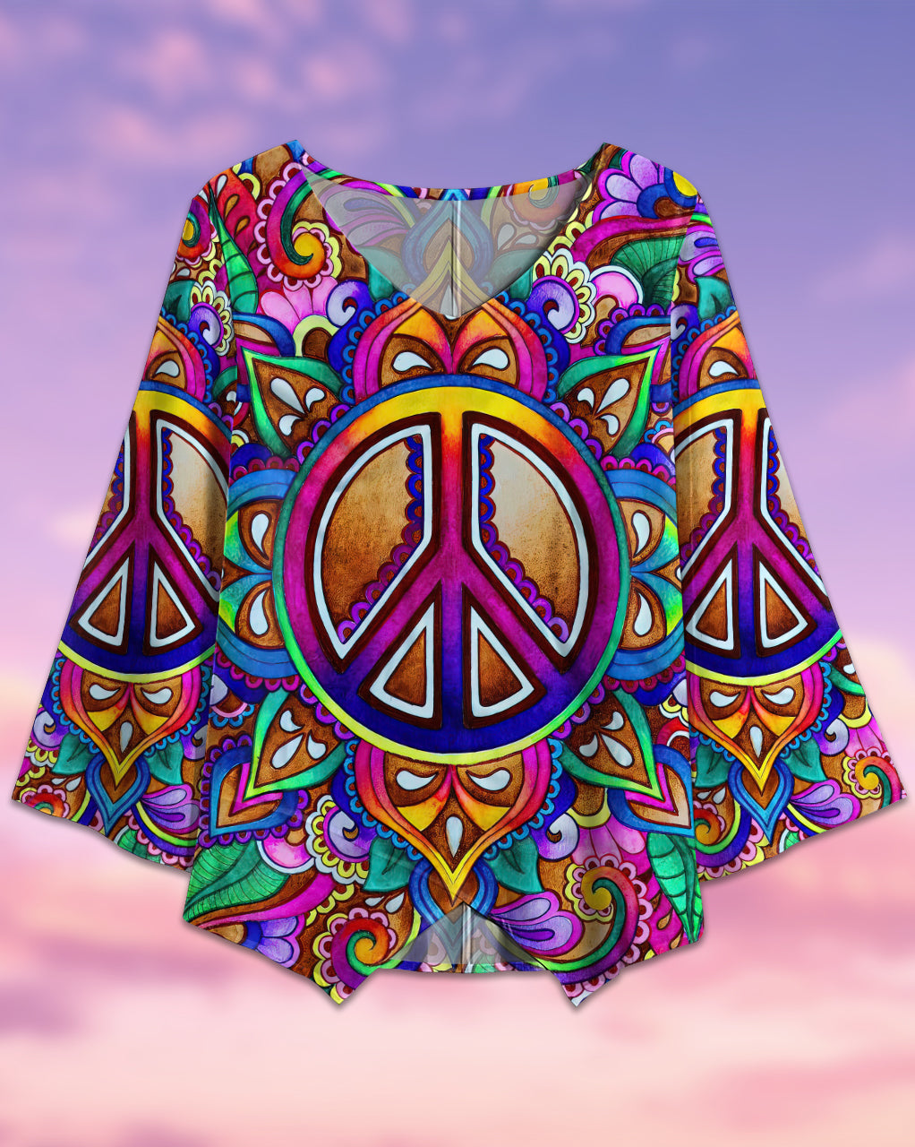 Hippie Love Life Pattern - V-neck T-shirt - Owls Matrix LTD