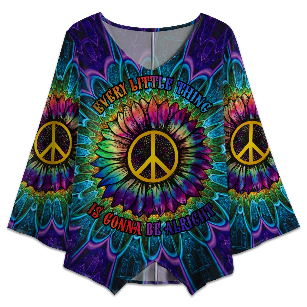 S Hippie Sunflower Everything Peaceful - V-neck T-shirt - Owls Matrix LTD