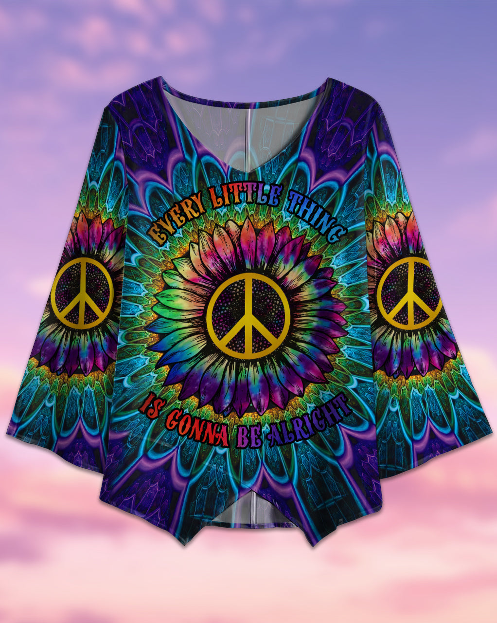 Hippie Sunflower Everything Peaceful - V-neck T-shirt - Owls Matrix LTD