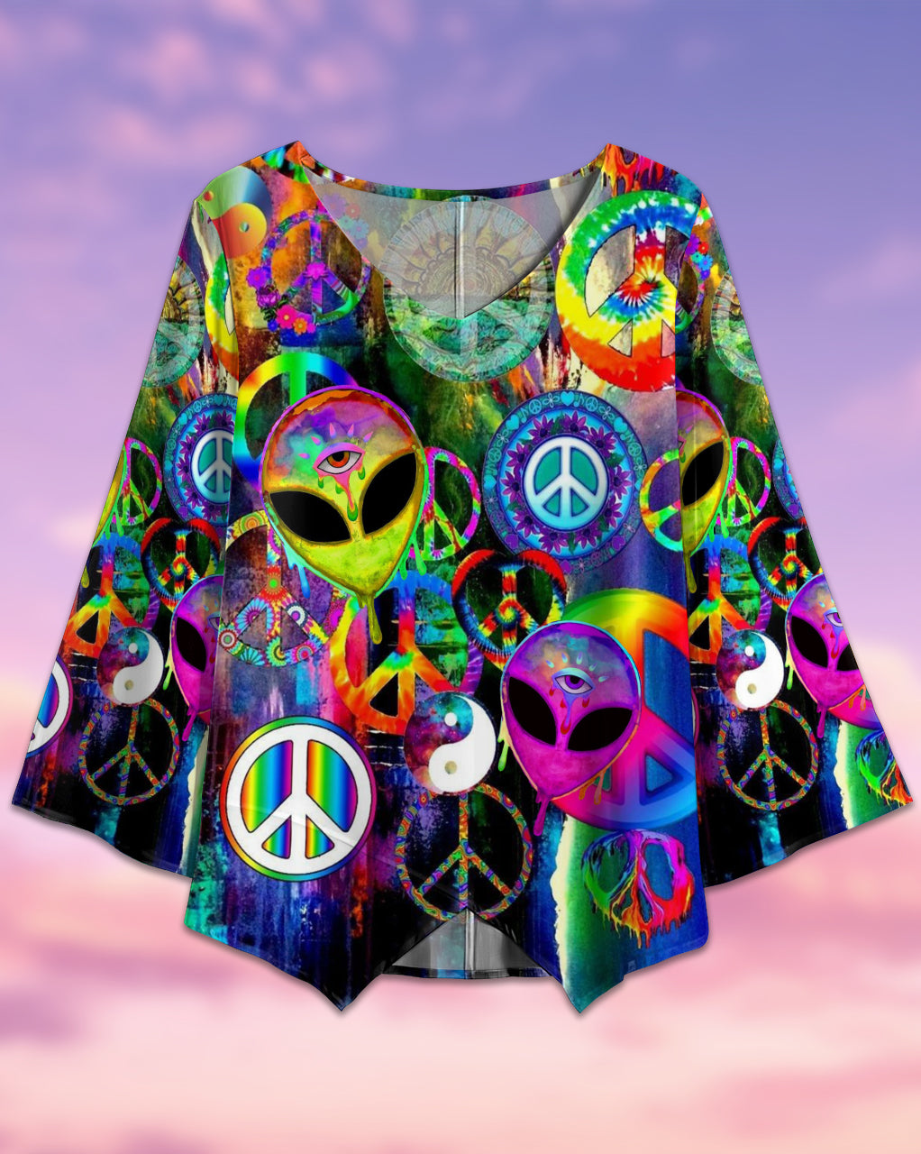Hippie Alien Amazing Style - V-neck T-shirt - Owls Matrix LTD