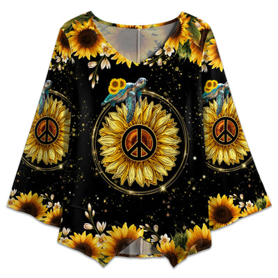 S Hippie Turtle Sunflower Love Hippie Style - V-neck T-shirt - Owls Matrix LTD