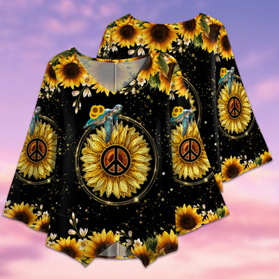 Hippie Turtle Sunflower Love Hippie Style - V-neck T-shirt - Owls Matrix LTD