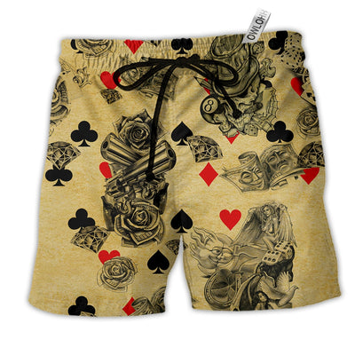 Beach Short / Adults / S Gambling Flowers Skull Poker - Beach Short - Owls Matrix LTD