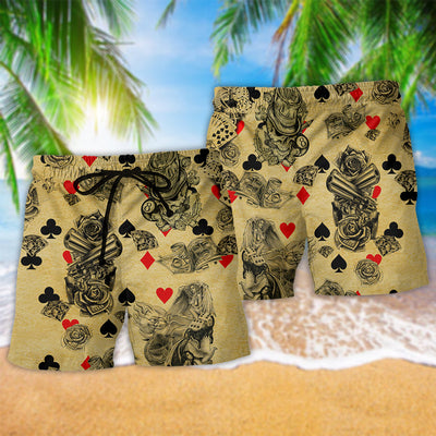 Gambling Flowers Skull Poker - Beach Short - Owls Matrix LTD