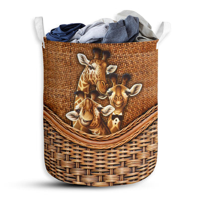Giraffe Rattan Teaxture Family Love - Laundry Basket - Owls Matrix LTD