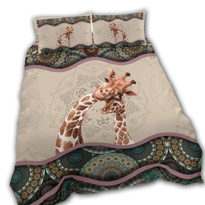 US / Twin (68" x 86") Giraffe Family Together Happiness Mandala - Bedding Cover - Owls Matrix LTD
