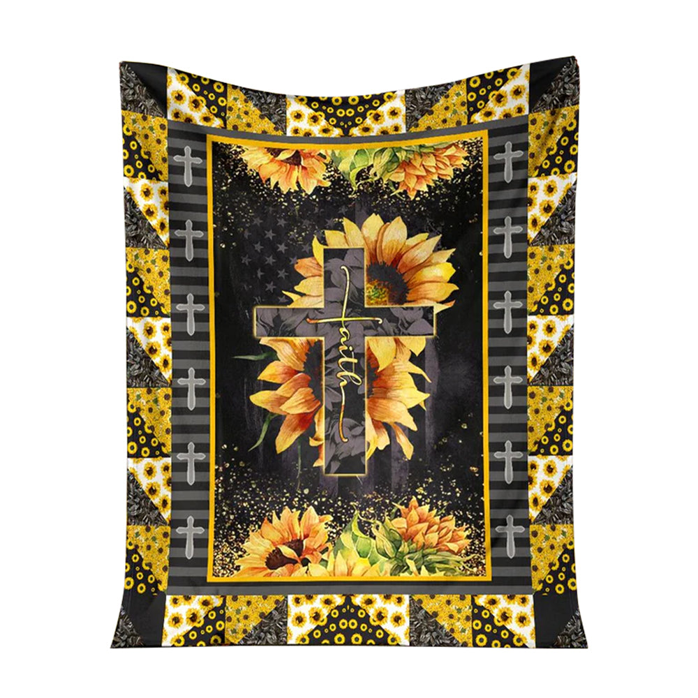50" x 60" God Cross On Sunflower Christian - Flannel Blanket - Owls Matrix LTD