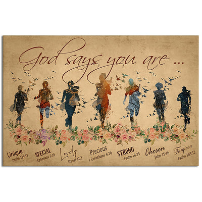 12x18 Inch Running God Says You Are Running Woman - Horizontal Poster - Owls Matrix LTD