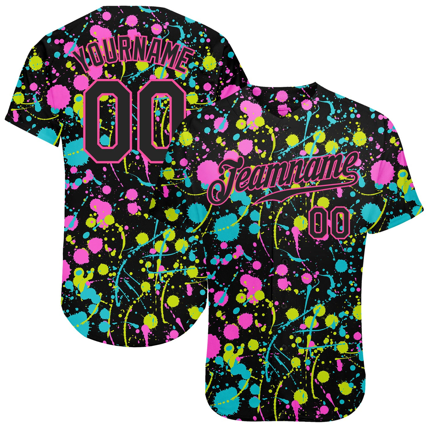 Custom Graffiti Pattern Black-Pink 3D Neon Splatter Authentic Baseball Jersey - Owls Matrix LTD