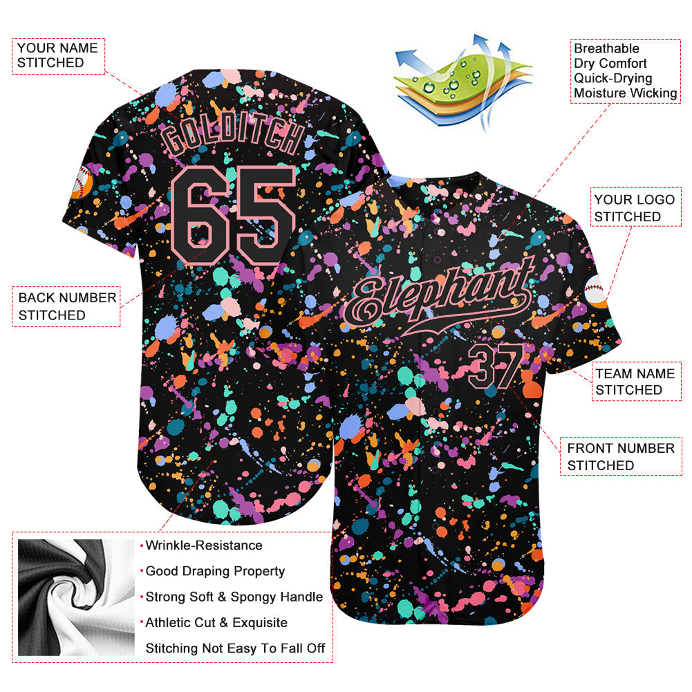 Custom Graffiti Pattern Black-Pink 3D Expressive Splatter Authentic Baseball Jersey