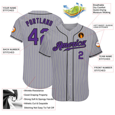 Custom Gray Purple Pinstripe Purple-Black Authentic Baseball Jersey - Owls Matrix LTD