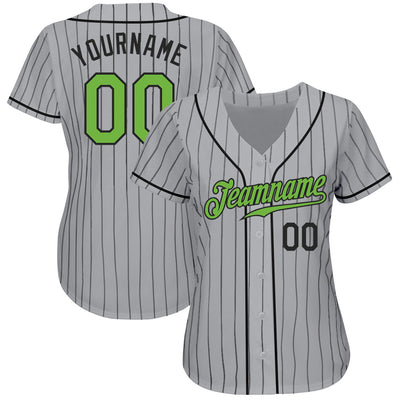 Custom Gray Black Pinstripe Neon Green-Black Authentic Baseball Jersey - Owls Matrix LTD