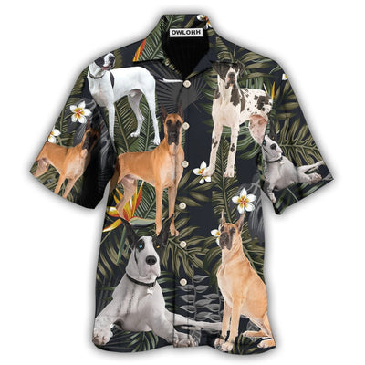 Hawaiian Shirt / Adults / S Great Dane Dog Tropical Leaf Black Style - Hawaiian Shirt - Owls Matrix LTD