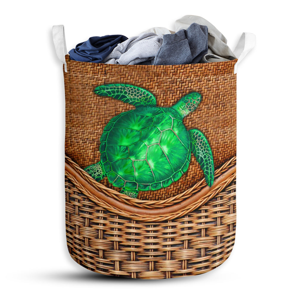 Green Turtle Rattan Teaxture - Laundry Basket - Owls Matrix LTD